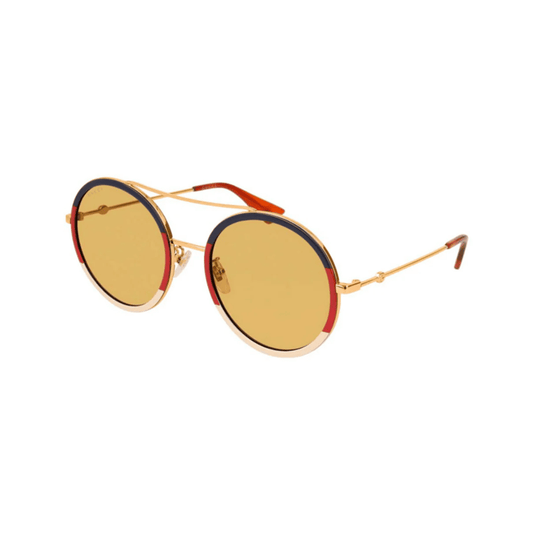 Lentes de sol GG0061S 015 Round Double Bridge Café Degradado Rojo Blanco