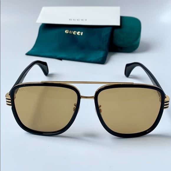 Lentes de sol GG0448S 002 Aviator Negro Cafe Ambar Acetato