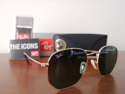 Lentes de sol Rb3548n 001 Hexagonal Flat G-15 Dorado Clásico - Vista 2
