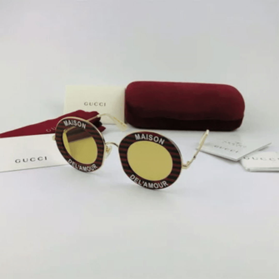 Lentes de sol GG0113S 007 Round Maison Del Amour Rojo Amarillo