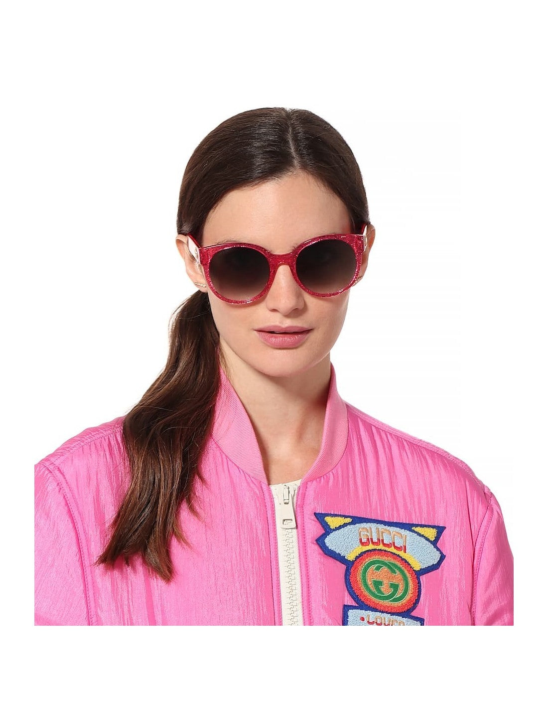 Lentes de sol GG0035S 005 Round Shape Rosa Brillante Gris Degradado