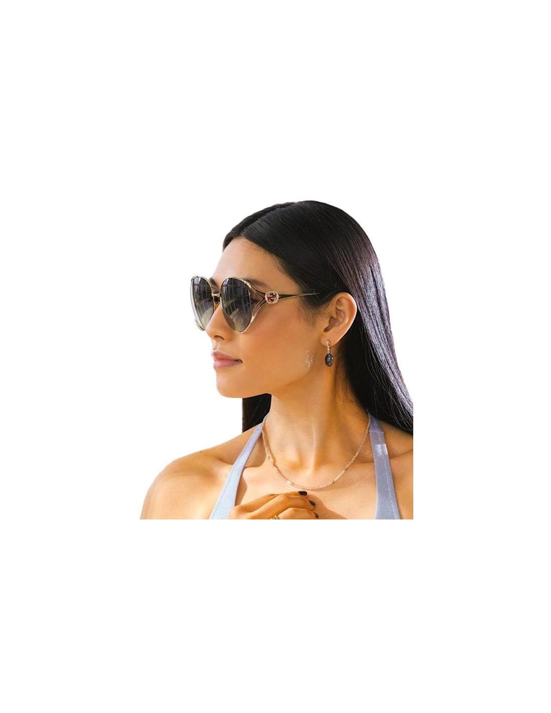 Lentes de sol GG0225S 004 Oval Oversized Azul Degradado Dorado