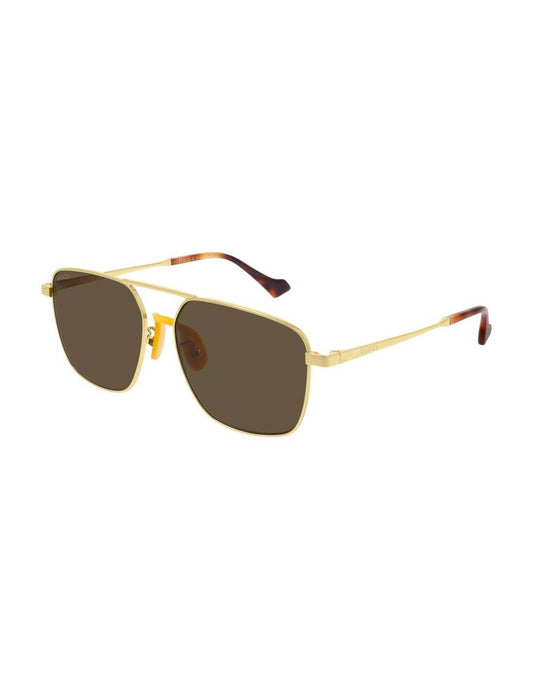 Lentes de sol GG0743S 002 Aviator Square Metal Cafe Dorado