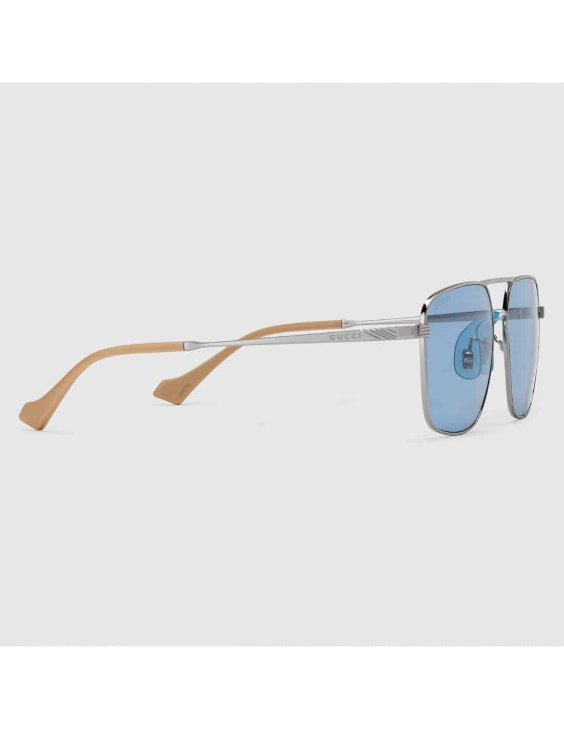 Lentes de sol GG0743S 003 Aviator Square Metal Azul Transparente Plata