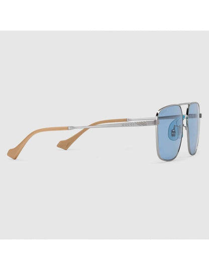 Lentes de sol GG0743S 003 Aviator Square Metal Azul Transparente Plata