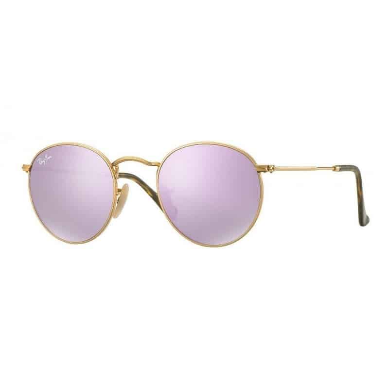 Lentes de sol RB3447N 001/8O Round Metal Flat Lila Espejo Dorado
