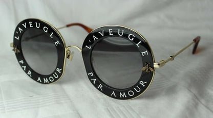 Lentes de sol GG0113S 001 Round L'aveugle Par Amour Gris Degradado